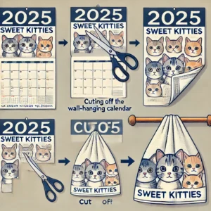 2025 Sweet Kitties Calendar Kitchen Towel packaged in a mailable gift box, perfect for gifting to cat lovers