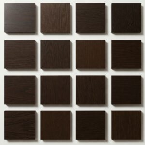 Showing different shades and wood stains of dark brown kitchen cabinets.