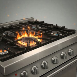 Illustration of a powerful gas stove, a common fuel source in a modern fuel kitchen.