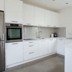 Modern handleless kitchen cabinets showcasing integrated finger pulls for a minimalist hardware solution. modern kitchen cabinet hardware