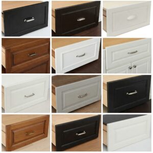 Illustration demonstrating how to insert a new kitchen drawer for replacement into the newly installed drawer slides.