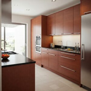 Contemporary kitchen featuring sleek Cherry Kitchen Units.