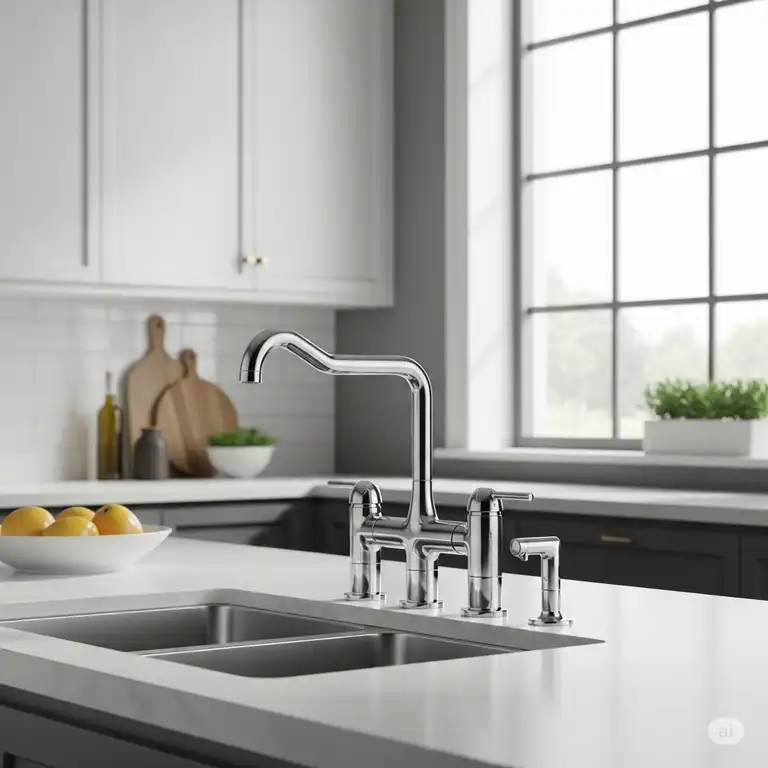 A sleek, modern 4 hole kitchen faucet in a contemporary kitchen setting.