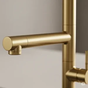Brushed brass kitchen faucet texture close-up detail of the elegant finish.