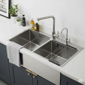 Spacious double basin **stainless steel kitchen wash basin**, ideal for busy households and meal prep. 