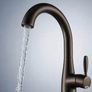 Illustration showing a smooth, aerated water stream from an oil rubbed bronze kitchen faucet.
