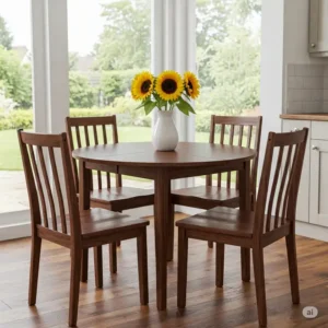 A compact 42 round kitchen table comfortably seating a small group.