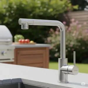 Durable marine-grade stainless steel outdoor kitchen faucet, built to withstand all weather conditions.
