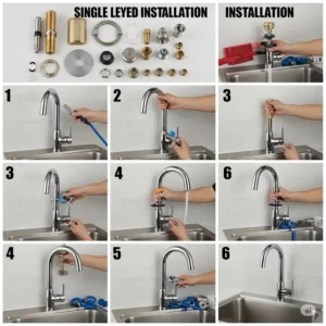 Step-by-step single lever faucet kitchen installation guide.