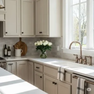 Kitchen decor inspiration featuring a champagne bronze kitchen faucet complementing neutral tones