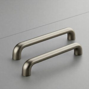 Detail of brushed nickel Modern Kitchen Cabinet Pulls showing their texture and design.