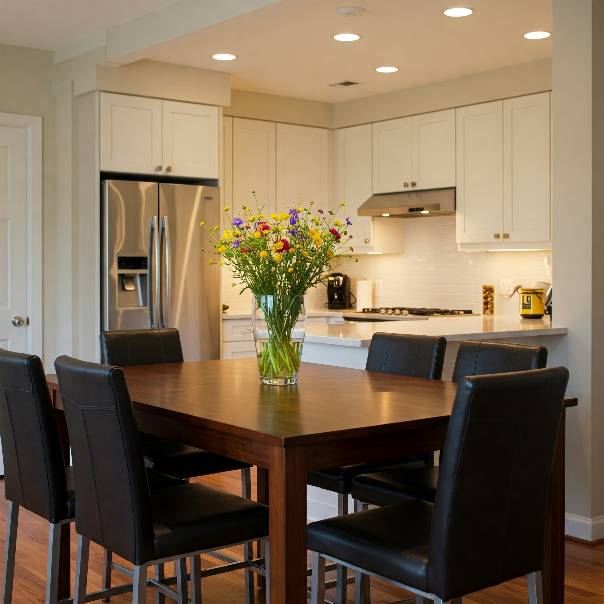 Modern counter height kitchen table and chairs, perfect for casual dining.