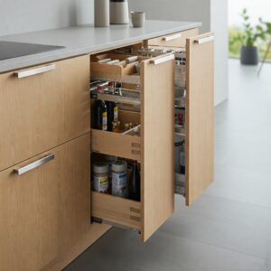 Modern kitchen layout featuring European kitchen cabinets with a functional island design.