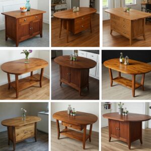 Diverse shapes and sizes of ideas stained wood kitchen island tables with leg designs.