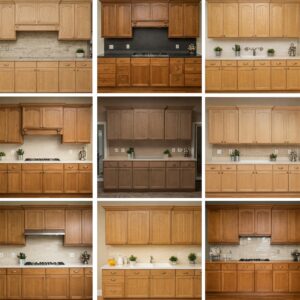 Exploring various light brown kitchen cabinets finish options.