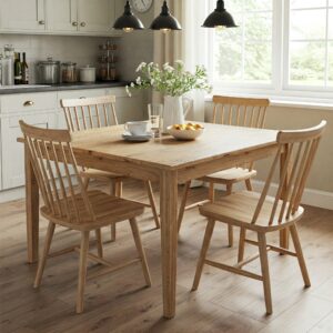 Small farmhouse kitchen table and chairs suitable for a smaller dining area.