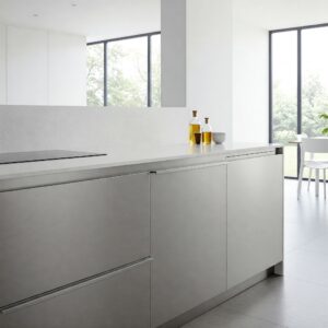 Stainless kitchen cabinet integrated into a modern kitchen interior.
