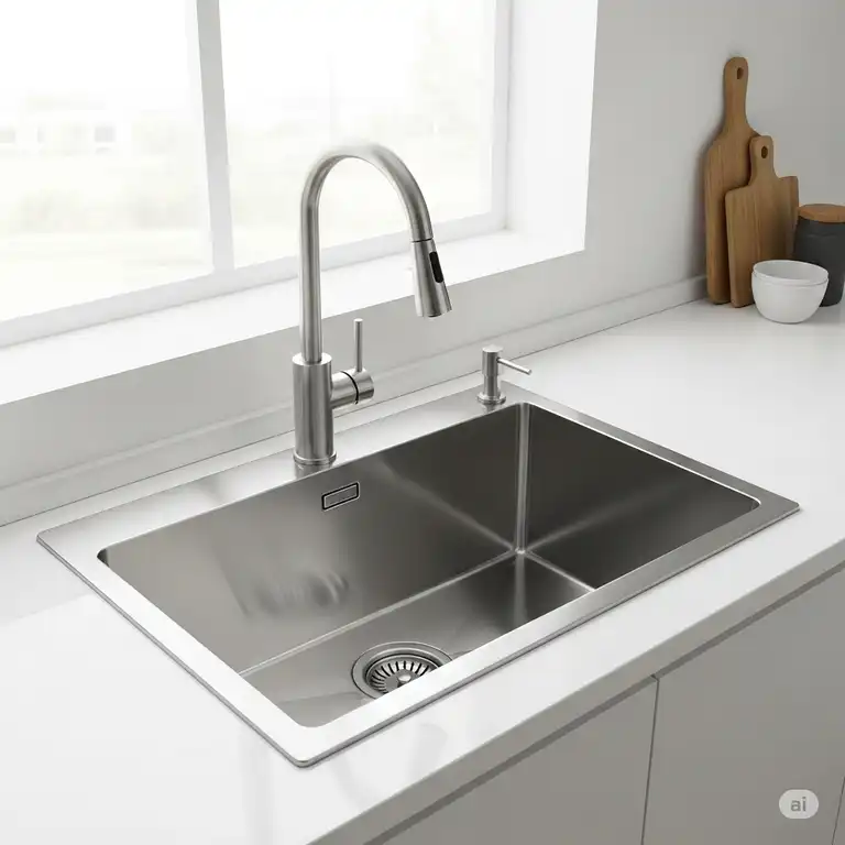A sleek, modern 30 kitchen sink with a single basin, designed for contemporary kitchens, showcasing its spaciousness and clean lines.