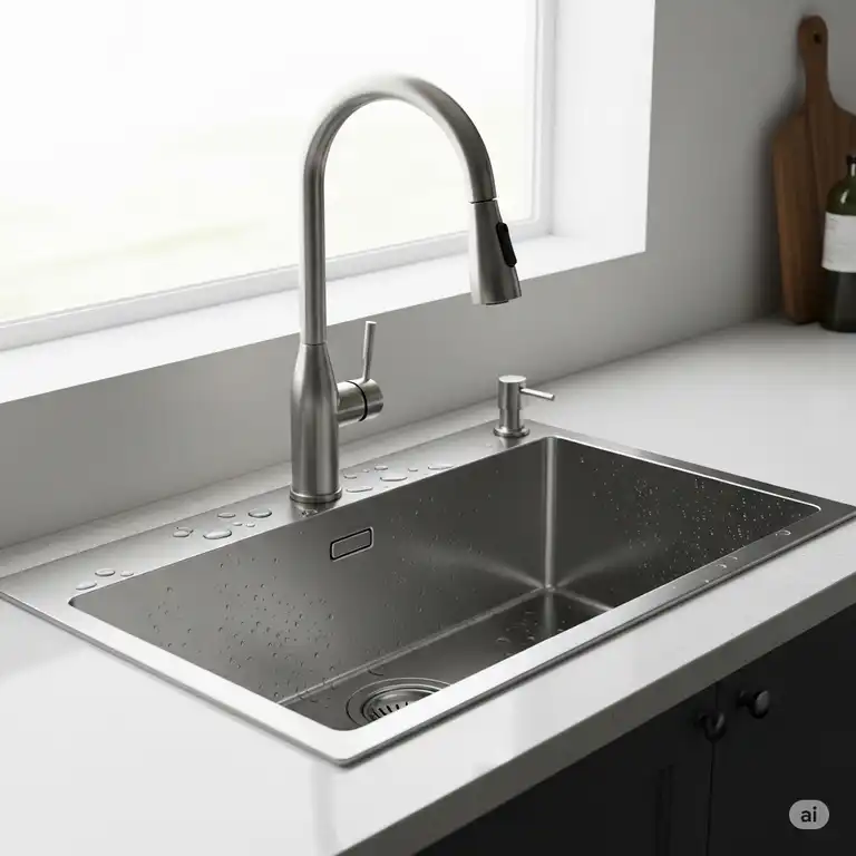 Modern stainless steel kitchen sink and faucet combo, ideal for everyday kitchen tasks and a contemporary design.