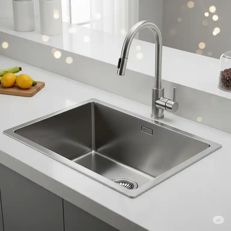 Modern stainless steel one bowl kitchen sinks with a deep basin, perfect for washing large pots and pans.
