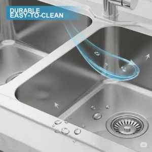 Stylized drawing of a classic farmhouse double bowl kitchen sink, ideal for rustic or traditional kitchen designs.