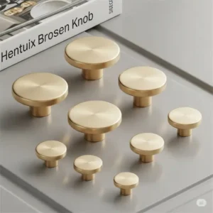 "Collection of round brass kitchen knobs in various sizes, perfect for adding a touch of sophistication as essential brass kitchen hardware."
