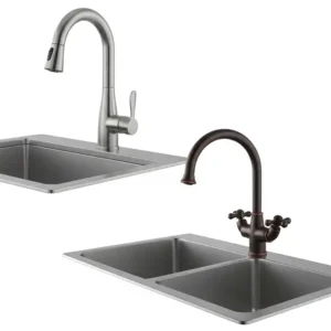 A visual comparison of two different faucet styles perfectly paired with a versatile 30 kitchen sink.
