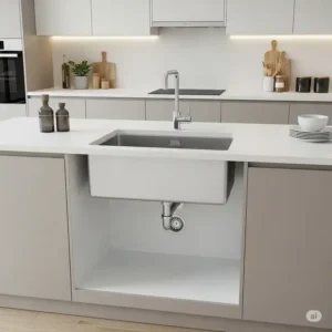 Seamless under-mount installation of a one bowl kitchen sinks, providing a clean and contemporary look to the kitchen.