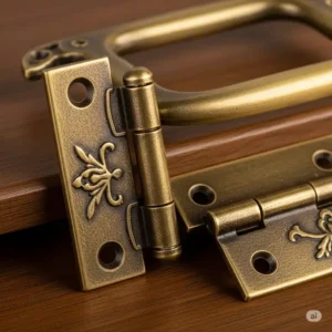 Durable antique brass cabinet hinges, essential components for authentic antique brass kitchen hardware restoration.
