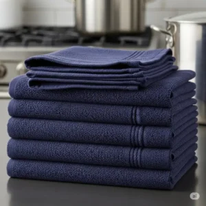 A stack of durable luxury kitchen towels, indicating their long-lasting quality and ability to withstand frequent washing.