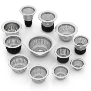 Assortment of different sized drain strainer kitchen sink openings.