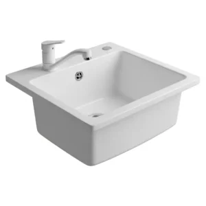 Compact kitchen sink white, perfect for small kitchens, wet bars, or utility rooms where space is limited.