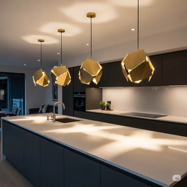 Unique kitchen pendant lights illuminating a modern island, showcasing innovative design.