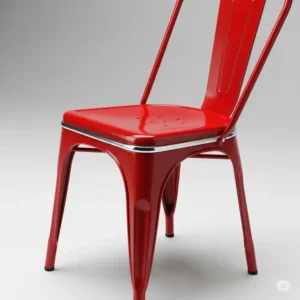 Vibrant red retro metal kitchen chair with chrome accents, typical of 1950s diner aesthetics, perfect for adding a pop of color.