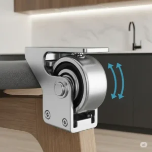 Close-up view of a high-quality roller designed for smooth and quiet glides on a kitchen chair.