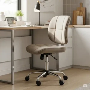Comfortable kitchen chair with wheels, suitable for use at a kitchen desk or as additional seating for tasks.