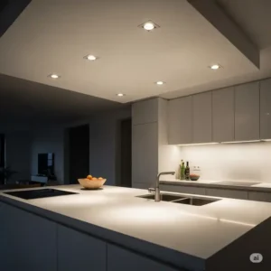 Seamless recessed lighting providing discreet and effective illumination for a modern kitchen island light fixtures, ideal for minimalist designs.
