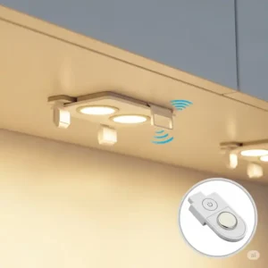 Convenient wireless LED under cabinet lights, ideal for quick and drill-free kitchen upgrades.