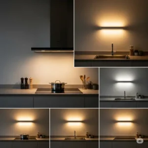 Dimmable kitchen wall lighting showcasing adjustable brightness, perfect for creating various moods in the cooking space.