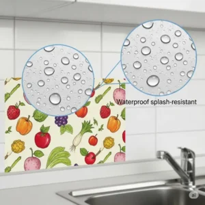 A close-up of kitchen sticker wallpaper, highlighting its non-toxic and child-safe materials, providing peace of mind for family homes.