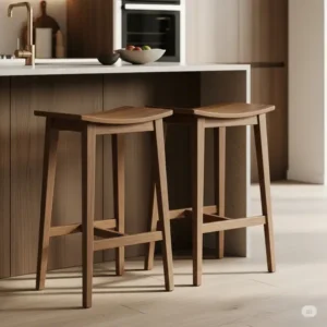 Contemporary kitchen stools crafted from natural wood, showcasing a blend of modern design and organic warmth.
