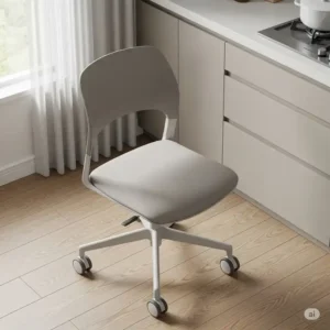 Space-saving kitchen chair with rollers, ideal for smaller kitchens or areas where mobility is key.