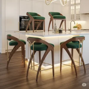Unique designer contemporary kitchen stools, highlighting innovative aesthetics and high-quality craftsmanship for a luxury kitchen.