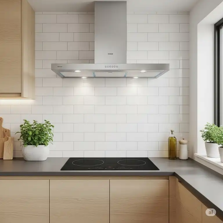 A modern, stainless steel kitchen hood 24 inches installed above a two-burner cooktop, perfectly sized for a compact kitchen.