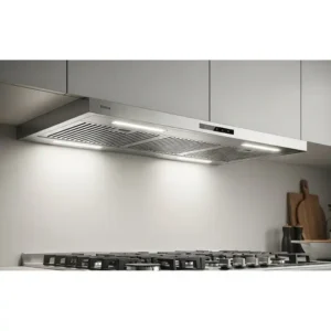 This illustration shows a powerful under-cabinet range kitchen hood 24 inches with LED lighting and a slim profile, ideal for saving space.