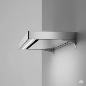 A side profile view of a sleek wall-mount 36 inch kitchen hood, highlighting its slim design.