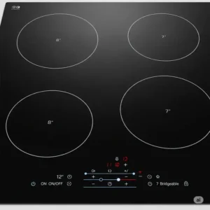 A close-up of a 36 induction range cooktop, showing its smooth glass surface and touch controls.