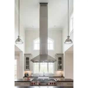 An illustration or diagram of the internal blower system of a Wolf kitchen hood, explaining its quiet and efficient operation.