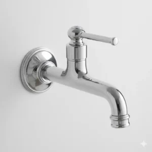 A long-reach, articulated pot filler faucet, part of commercial kitchen tapware, mounted above a large commercial stove, providing a convenient water source for filling large stockpots.