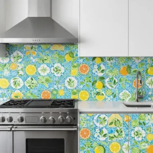 Mosaic-like kitchen wall art stickers on a backsplash, providing a fresh, clean look.